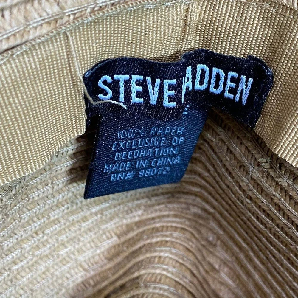 Steve Madden Straw Sun Hat Orange Floral Scarf Tie Wide Brim Floppy Beach Resort